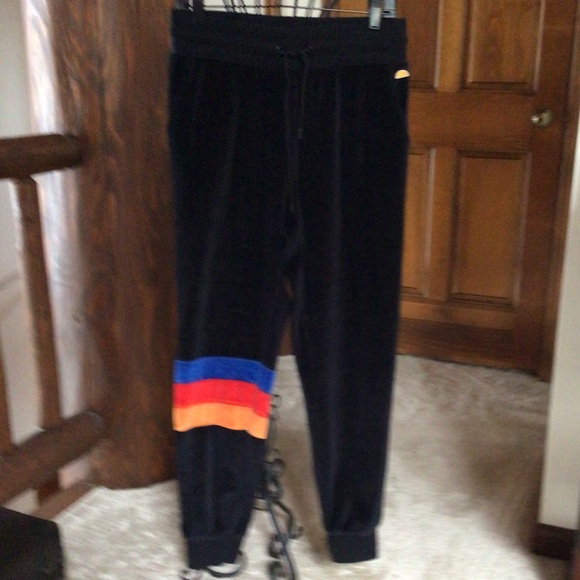 C&C California Black Velour Stripe Jogger Pants L - Picture 4 of 9